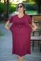 Fullly Flexible Lycra Cotton Fabric Short Sleeve V-Neck Cotton Viscose Plus Size Dress with Bead Detail - 5