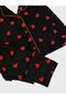 Cotton Fabric Suede Black Color Red Heart Shirt Collar Buttoned Pajama Set Suitable for Girl and Mother - 4