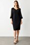 Tulle Beaded Midi Dress with Sleeves Black - 3
