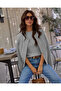 Women's Braided Patterned Matching Blouse and Buttoned Cardigan Two-Piece Set Light Gray