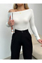 Women's Ecru Boat Neck Viscose Fabric Long Sleeve Blouse - 3