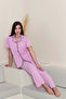 Women's 100% Cotton Piped High-Quality Shirt Collar Buttoned Short-Sleeve Plus Size Pajama Set