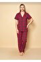 Anka Gi̇yi̇m-Sude Women's Lycra Pajamas-Short Sleeve -Plaid-Burgundy - 2