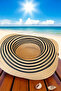 Kaan Home Beige Black Striped Beach Bag and Hat Set - Durable Design Suitable for Daily Use - 6
