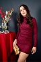 Turtleneck Draped Silvery Burgundy Dress - 4