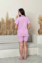 Women's 100% Organic Cotton Natural Ribbed Shirt Collar Buttoned Short Sleeve Oversized Pajama Set with Shorts - 5