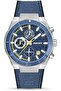 DT007 Chronograph Watch - 43.5MM Blue Textured Dial with Yellow Accents, Blue Leather Strap,