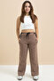 Brown Bow Printed Wide Leg Girls' Ribbed Sweatpants 21434 - 3