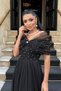 Tulle Fabric Pearl-Detail Midi Length Dress - BLACK - 4