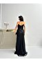 Black Beaded Strapless Evening Dress with Sleeve Detail - 6