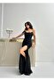 Black Beaded Strapless Evening Dress with Sleeve Detail - 3