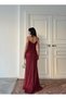 Red Beaded Sleeveless Strapless Evening Dress - 7