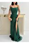 Emerald Beaded Embroidered Strapless Evening Dress with Sleeve Detail - 4