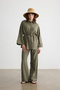 Khaki Beaded Detail Viscose Linen Shirt
