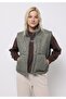 Regular Fit Stand Collar Zippered Lined Reversible Women's Green Vest