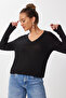 V-Neck Viscose Blouse Len0032 Black - 5