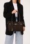 Women's Brown Suede Belt and Lock Charm Detail Zip-Closure Hand and Shoulder Bag Lotus - 5