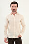 Straight Slim Fit Long Sleeve 100% Linen Men's Shirt Ecru - 27079.25Y