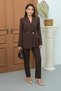 Women's Two-Piece Blazer Jacket and Pants Set with Pleat and Button Detail, Straight Leg