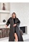 Women's Black Trench Coat Faux Leather Belted Pocketed Cool and Stylish Outerwear