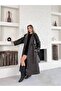 Women's Black Trench Coat Faux Leather Belted Pocketed Cool and Stylish Outerwear - 5