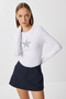 Star Printed Stone Detailed Crop Knitted Blouse Lub0229 White - 3