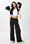 Contrast Color Knitted Top and Bottom Set Lcr0095 Black Beige - 2