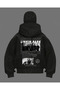 Oversized Zippered Black Unisex Hooded Cardigan with Mask Detail