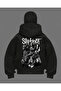 Oversized Zippered Black Unisex Hooded Cardigan with Mask Detail