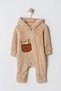 Winter Sweet Teddy Bear Pocket Hooded Welsoft Zippered Baby Jumpsuit