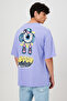 Oversize Fit Front & Back Printed T-Shirt - Lilac - 100% Cotton - 2
