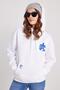 Women's Oversize Wide Cut Cotton Soft Textured Printed White Hooded Sweatshirt with Fleece Inside - 4