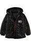 Boy's We Are Written Hooded Lined Glossy Black Color Coat - 5