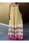 Women's Floral Patterned Yellow Dress with Rope Straps - 2