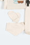 Cotton Newborn Teddy Bear Embroidered Striped Baby 5-Piece Bodysuit Set with Booties - Hospital Release Cream - 4