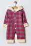 Winter Sweet Plaid Hooded Buttoned Baby Jumpsuit with Plush Inside - 2