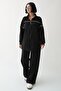 Black Suit with Piping Detail and Zipper - 5