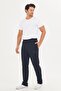 Men's Cotton Zippered Pocket Striped Sweatpants Navy Blue 19218-L