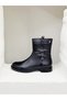 2552701K Khaki Leather Midi Boots with Buckle Detail for Women - 3