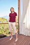 Women's Floral and Leaf Print Short Sleeve Crew Neck Capri Set 25129 - 4