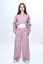 Girls' 100% Cotton 3 Piece Tracksuit Set – Modern Crop Top, Wide Sleeve, Sports Combination-182 - 4