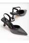 6321 Black Stone Detailed Thin Heeled Women's Shoes
