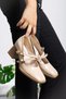 Mary Jane Block Heeled Cross Strap Stylish Women's Classic Heeled Shoes with Orthopedic Sole Detail - 3