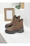 2353524K Khaki Leather Boots with Metal Detail on the Front for Women - 2