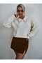 stone embroidered shirt collar knit sweater - 4