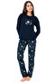 Women's 100% Cotton Long Sleeve Navy Blue Pajama Set - 2