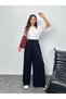 Modal Fabric Wide Leg Palazzo Pants with Elastic Waistband and Battery Detail on the Back 8903 - Black