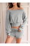 Women's Gray Stone Short Waist Crop One Shoulder Sweatshirt - Stylish and Comfortable - 2