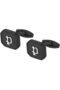 Square Shape Black With Stainless Steel P Logo Gents Cufflinks - 2