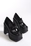 Women's High Heel Loafer 00122003 Black Patent Leather - 5